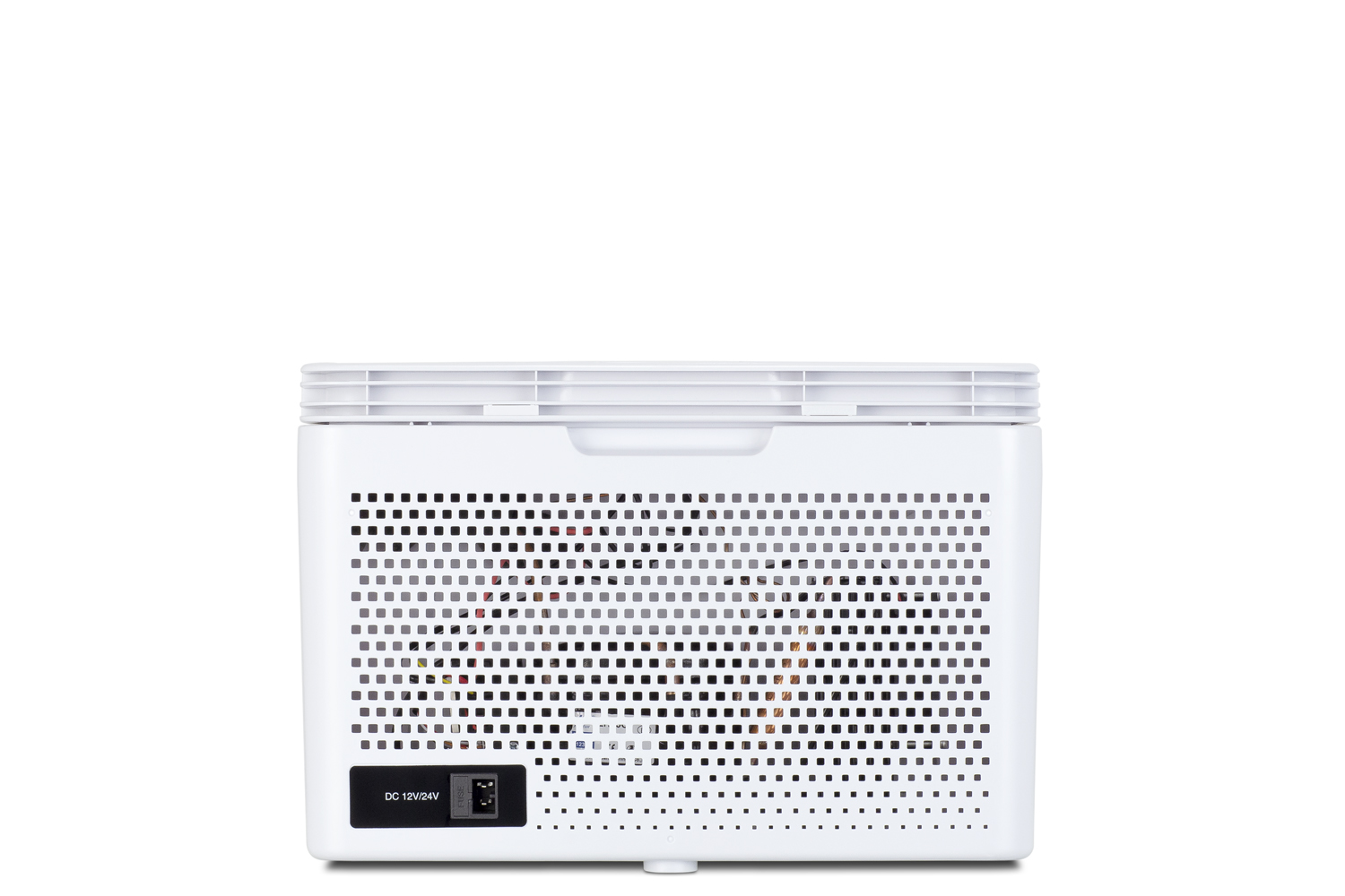 Portable 12V/24V MOMCUBE cooler operates as a refrigerator or freezer for breast milk storage, with AC adapter included